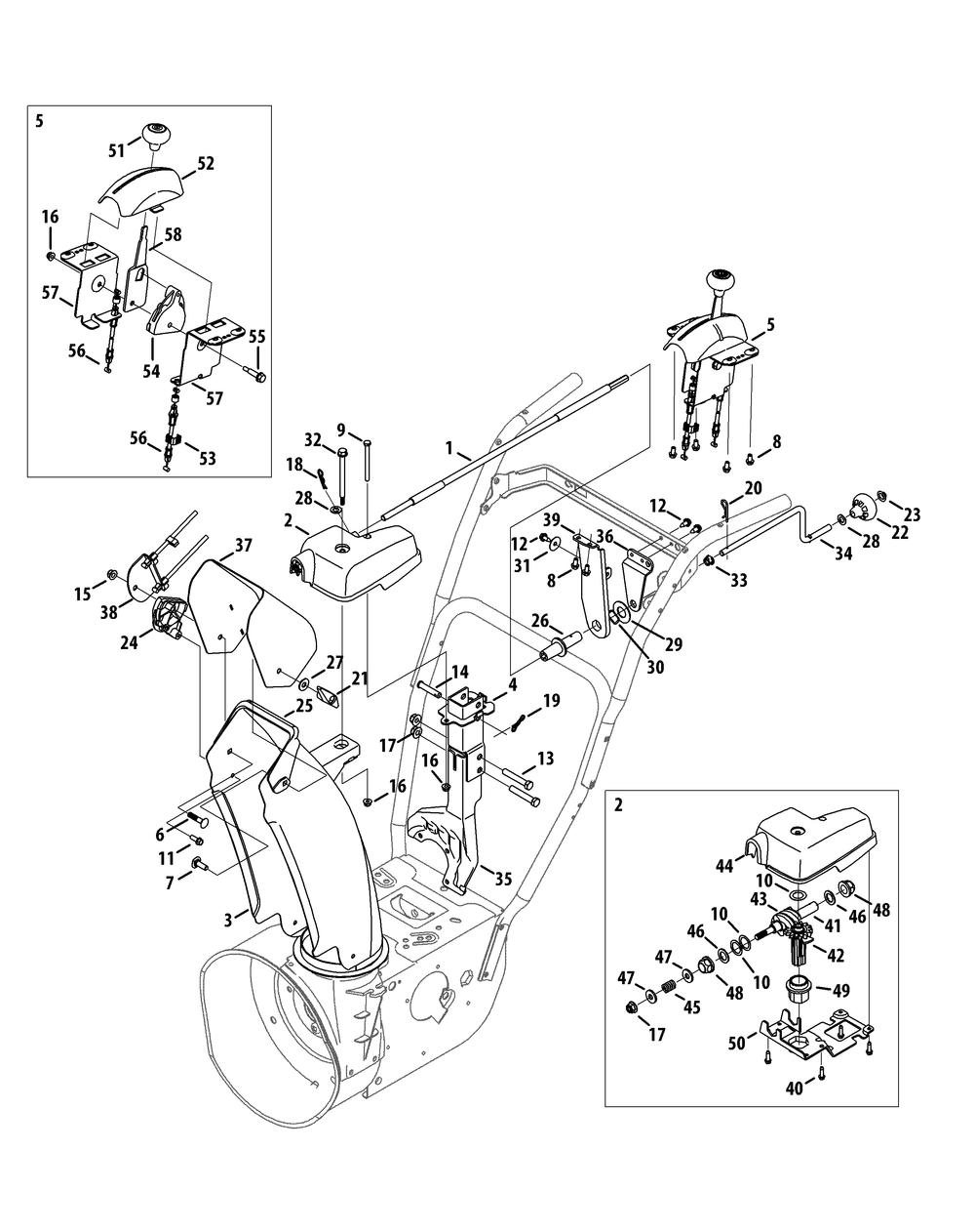 Chute Control Diagram and Parts List for 3X30-INCHTRAC31AH77SZ (31AH77SZ710)(2014) Cub Cadet Snow Blower